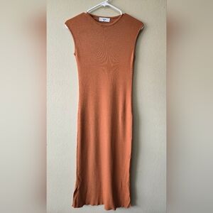 THE FRANKIE SHOP Burnt Orange Knit Ribbed Dress Midi‎ Bodycon Elevated Basic